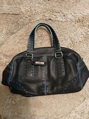 Liz Claiborne Leather Tote Bag with Light Blue Stitching